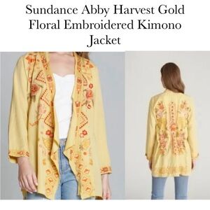 Sundance Driftwood Abby Harvest Gold Kimono Robe Jacket Floral Embroidery w belt